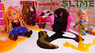 Elsa and Anna toddlers play with Halloween slime [upl. by Ingar]