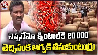 Mirchi Rates Falls Down  Farmers Not Happy With Price In Warangal Enumamula Market  V6 News [upl. by Ednew]