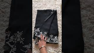 Black Pure Organza Silk drapes embellished with silver zardozi pearl sequins cut daana handwork [upl. by Elletnuahs]