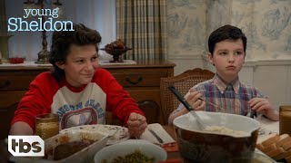 Young Sheldon The Cooper Family Sits Down For Family Dinner Season 1 Episode 1 Clip  TBS [upl. by Odelia]