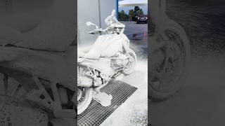 Snow motorcycle 😂 bmwmotorrad snow snowing motorcycle washing [upl. by Caiaphas]