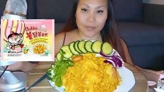 Spicy Buldak Cream Carbonara rice cake kirimochi  Eatingsound ASMR [upl. by Rocker]