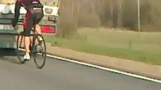 Cyclist speeds at 90kph on motorway after getting caught in the slipstream of a lorry [upl. by Noned]