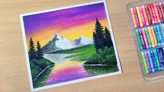 How to to draw beautiful scenery with oil pastel shorts [upl. by Nirhtak]