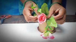 DIY  how to make flower Vass simple ideas  home deco with paper roll use  wast materials [upl. by Birdella]