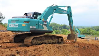 Kobelco SK200 Excavators Digging A New Park Construction [upl. by Dutchman675]