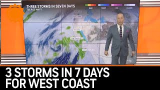 3 Storms in 7 Days for the West Coast  AccuWeather [upl. by Lamrej520]