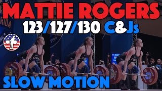 Mattie Rogers 69  123kg 127kg and 130kg Clean and Jerk Slow Motion [upl. by Mill]