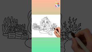 How to Draw a Mermaid🌈Simple Drawing For Kids Easy Step By Step Tutorial  Mermaid Corals Shells🎨✨ [upl. by Narud]