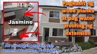 Pagkabit ng wood planks at pag water proofing Jasmine Blk22 Le moubreza phase3 EP585 [upl. by Dnalram]