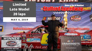 Limited Late Model 20 lap Feature  Stafford Speedway  May 4 2019 [upl. by Lleddaw]