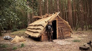 Thatch Roof House Full Bushcraft Shelter Build with Hand Tools  Saxon House [upl. by Ocsinarf]