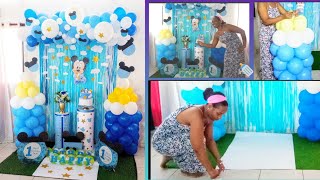 DIY🍼Decoración de Mickey Bebe🍼 Como hacer un Arco de Globos e instalarlo en la Pared 🍼Tutorial [upl. by Gut]