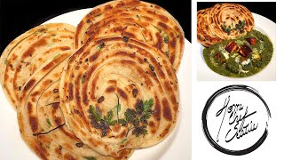 Flaky Scallion and Garlic Flat Bread quot Lachha Parathaquot quotScallion Pancakesquot [upl. by Sualocin]