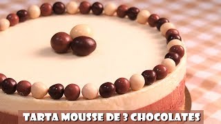 Tarta Mousse de 3 Chocolates  Muy Fácil y sin Horno [upl. by Metah]