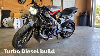 Turbo DIESEL Motorcycle build from CBR gear drive cover [upl. by Eppillihp750]