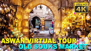 Aswan Virtual Tour 4K Old Souks Night Market  Stock Footage [upl. by Ahcarb]