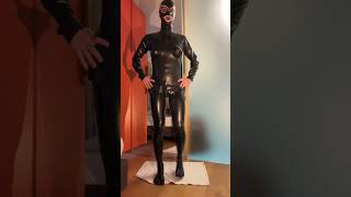 Latex leotard with suspenders latexfashion rubberfashion blacklatex latexoutfit rubbersuit [upl. by Wyn]