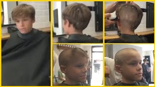 A Brave Boy Headshave At Barbershop By Barber For Hair Donation [upl. by Pallua]