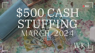 500 Australian Cash StuffingSingle IncomeSelf EmployedDebt payoff JourneyWeek 1 March 2024 [upl. by Anigroeg]