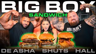 FASTEST EATER WINS Leah Shuts VS Nathan De Asha amp Eddie Hall  2ON1 BURGER CHALLENGE [upl. by Hgielhsa162]