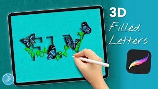 Fill your text in Procreate Stepbystep tutorial for Debossed text and 3D elements [upl. by Nivad]