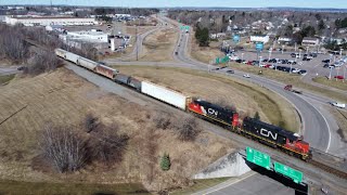 Awesome Aerial 4K View Two EMD Geeps Lead Local Tran CN 537 at Moncton NB [upl. by Irrahs]