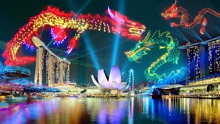 Singapore Marina Bay Flying Dragon 2024 Drone Light Show 🐉 Celebrating Chinese Lunar New Year 🐉 m3m [upl. by Elatsyrc]