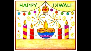 Diwali Drawing Easy  Happy Diwali Drawing  Diwali Night Drawing Diwali Poster  Diwali festival [upl. by Aggarwal402]