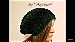 Easy Crochet A Slouchy Hat Puff Stitch Beanie  Bagoday Crochet  Tutorial 357 [upl. by Henrie698]