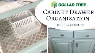 Dollar Tree Cabinet Organization DIY and Decor Challenge [upl. by Cirnek]