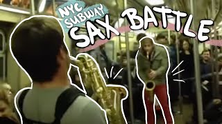 SAX BATTLE IN NYC SUBWAY Spontaneous Dueling Saxophones [upl. by Niels]