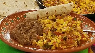 HEARTY MEXICAN BREAKFAST  SPAM and Eggs Rancheros Refried Beans Homemade Flour tortillas ❤ [upl. by Attenrev]