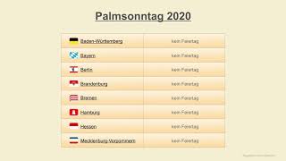 Palmsonntag 2020  Datum  Festtage Deutschland 2020 [upl. by Ahsikcin83]