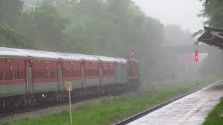 KONKAN RAILWAY MONSOON TREAT Beautiful single line crossing in heavy rains [upl. by Ahsienat]