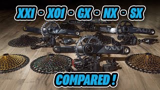 SRAM Eagle Comparison  SX vs NX vs GX vs X01 vs XX1 vs AXS [upl. by Drawe348]