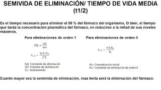 Farmacocinética y biofarmacia 56 Eliminación  Como calcular aclaramiento y tiempo de vida media [upl. by Cirdet]