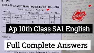 💯10th class English SA1 real question paper 2024 with answersap 10th Sa1 English answer key 2024 [upl. by Andromada]