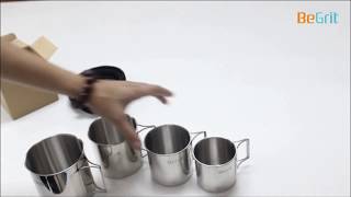 BeGrit 4Pcs Stainless Steel Folding Handle Cup Set Unboxing Review [upl. by Haroldson]