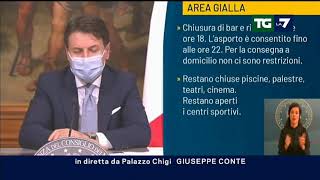 Nuovo Dpcm il premier Giuseppe Conte quotEcco le regioni che vanno in zona gialla arancione e rossaquot [upl. by Nered604]