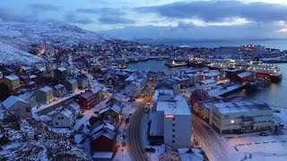 HONNINGSVÅG  The northernmost town in Europe Aerial film [upl. by Atnahs]