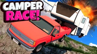 Racing Trucks with Campers on a Dangerous Mountain in BeamNG Drive Mods [upl. by Osgood794]