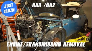 MINI Cooper S R53R52 Complete Engine  Transmission Removal [upl. by Gilroy348]