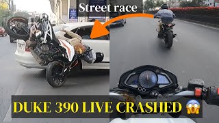 Ktm duke 390 live crash  hyper ride Ns200 vs Duke 200 and R15 v4 [upl. by Imekawulo]