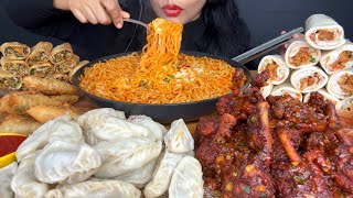 ASMR EATING SPICY NOODLES INDIANMOMOCHICKEN LOLLIPOPSPRING ROLLSAMOSASHAWARMASTREET FOOD [upl. by Savina504]