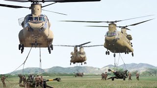 Massive Amount of US CH47 Helicopters Lifting Heavy Load [upl. by Cloots]