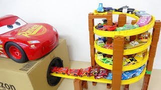 Pixar Disney Cars Spiral Tower Lane Drive into Takilongs Hole Lightning Mcqueen Toy [upl. by Nimaynib296]