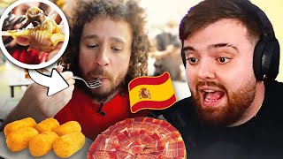 REACCIONANDO A LUISITO COMUNICA PROBANDO COMIDA CALLEJERA ESPAÑOLA [upl. by Eniladam]