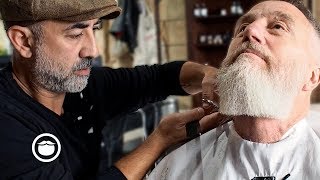 Master Barber Gives Stylish Haircut and Beard Trim  Cut amp Grind [upl. by Purpura]