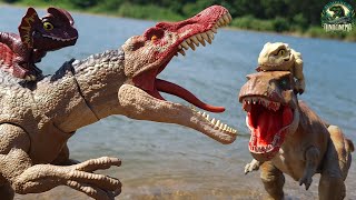 SPINOSAURUS vs TREX Rescuing INDOMINUS  Jurassic World  ULTIMATE DINOSAUR BATTLE [upl. by Alehs]